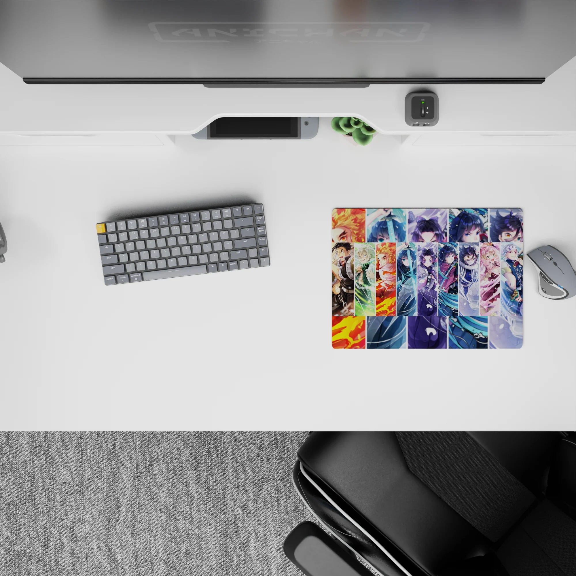 Demon Slayer mouse pad 14x10 inches with vibrant Hashira characters, including Rengoku and Muichiro, in dynamic colors.