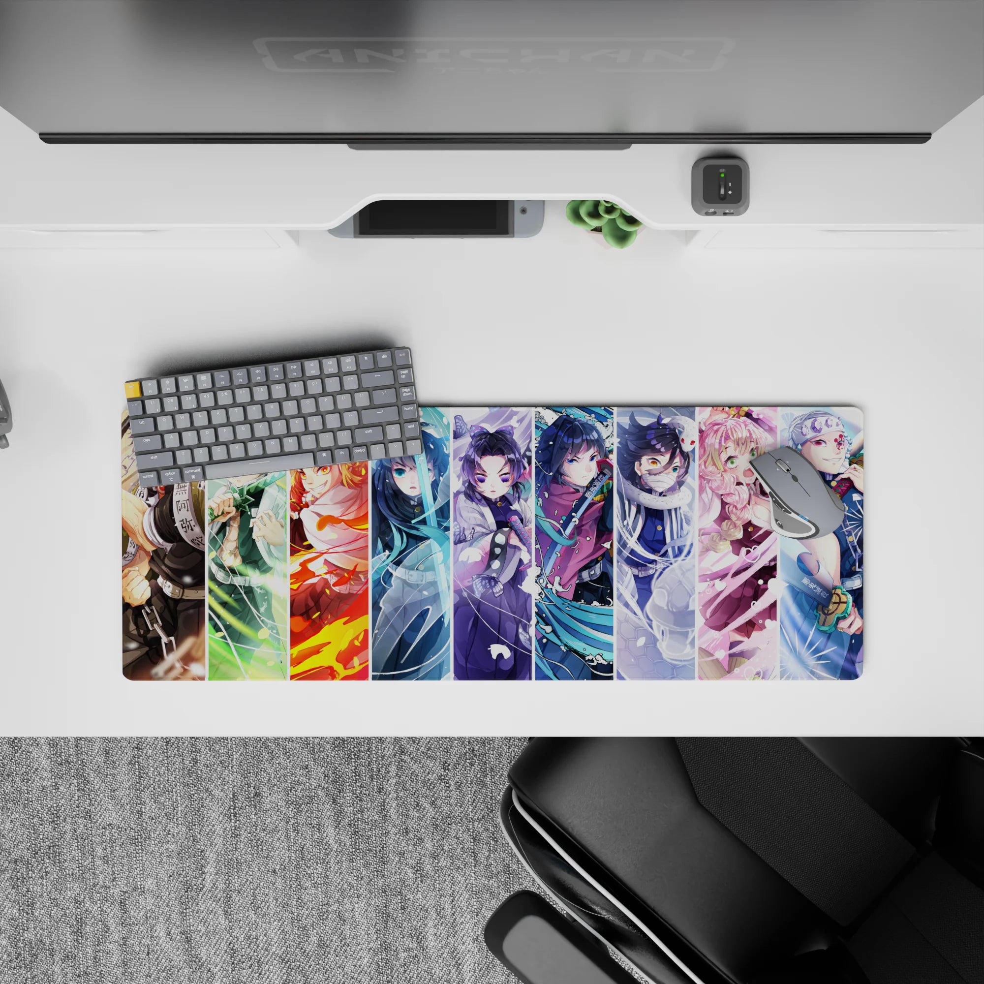Anime mouse pad featuring every Hashira from Demon Slayer, 32x12 inches, vibrant colors and dynamic character illustrations.