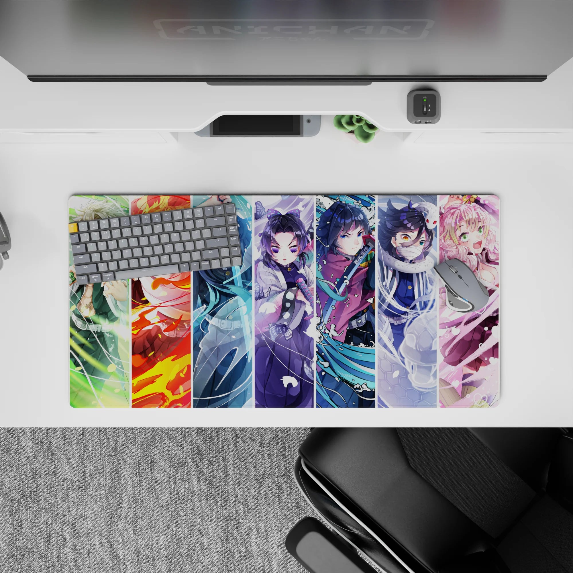 Demon Slayer anime mouse pad 32x16 inches featuring vibrant Hashira characters like Muichiro and Rengoku, full of color and style.