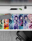 Demon Slayer anime desk pad 36x16 inches featuring Hashira, vibrant colors, showcasing Muichiro and Rengoku among others.