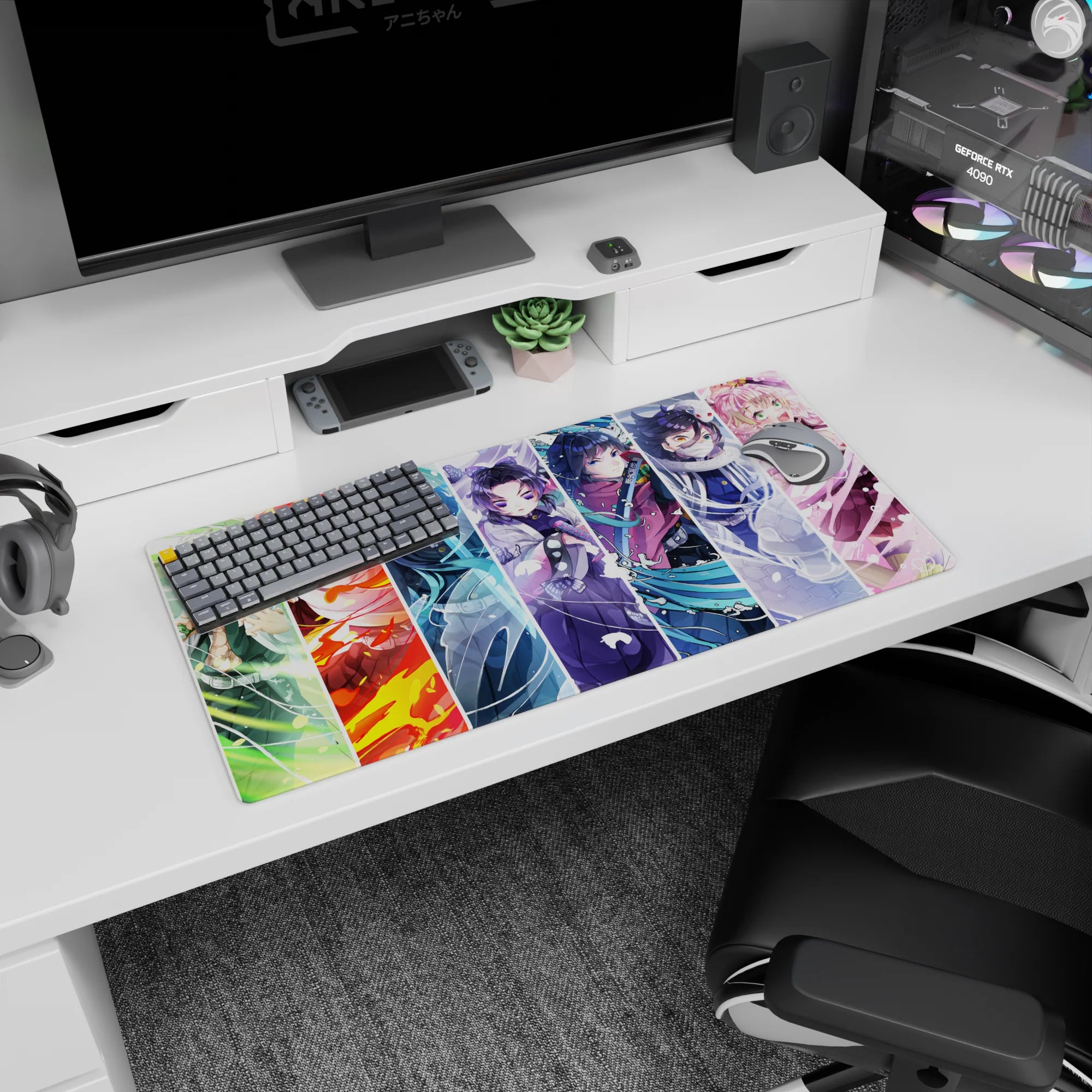 Demon Slayer anime mouse pad 32x16 inches featuring every Hashira, showcasing vibrant colors and dynamic characters.