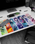 Demon Slayer desk pad 40x20 inches featuring Hashira characters in vibrant colors, including Rengoku and Muichiro.