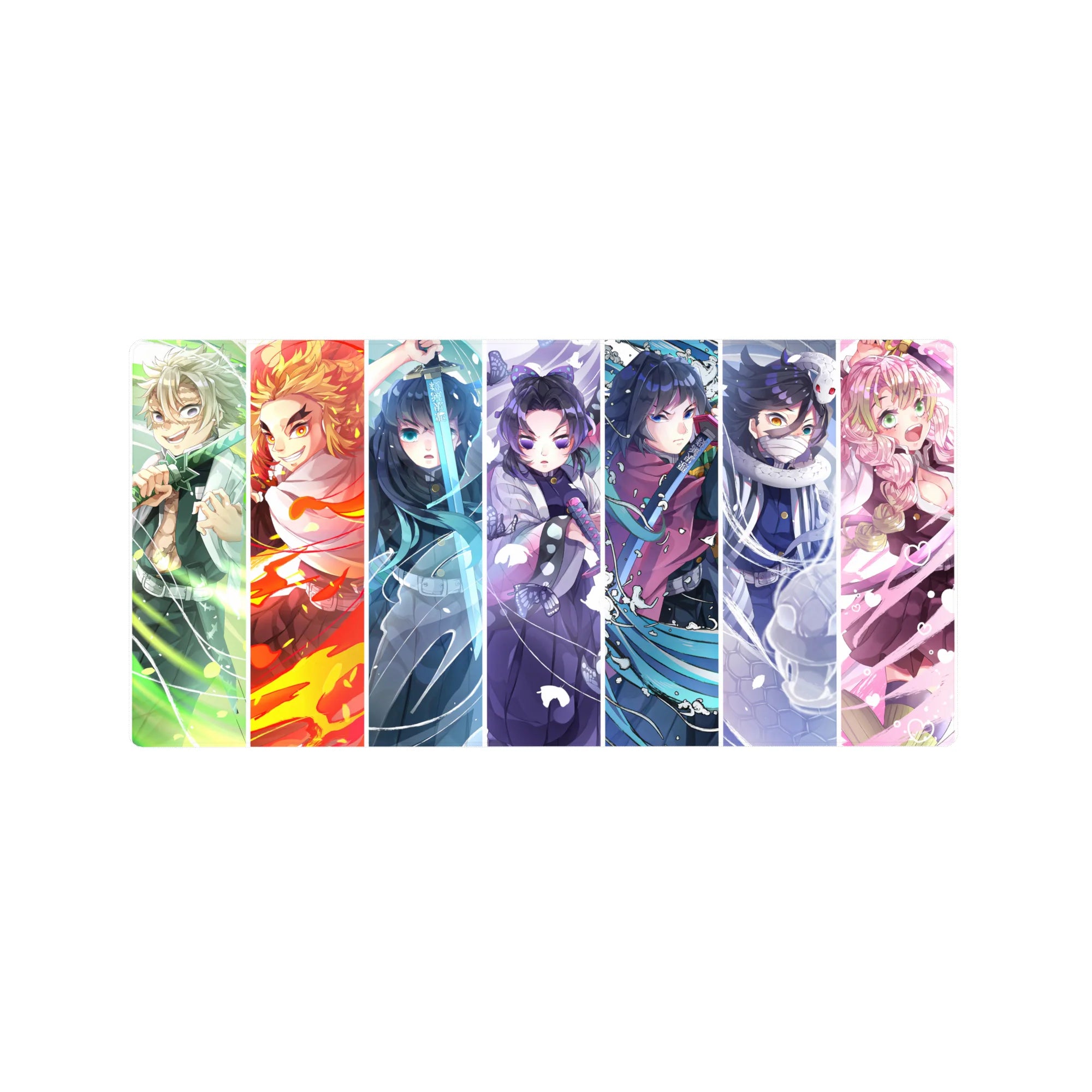 Demon Slayer anime mouse pad 32x16 inches featuring Hashira characters like Rengoku and Muichiro in vibrant colors.