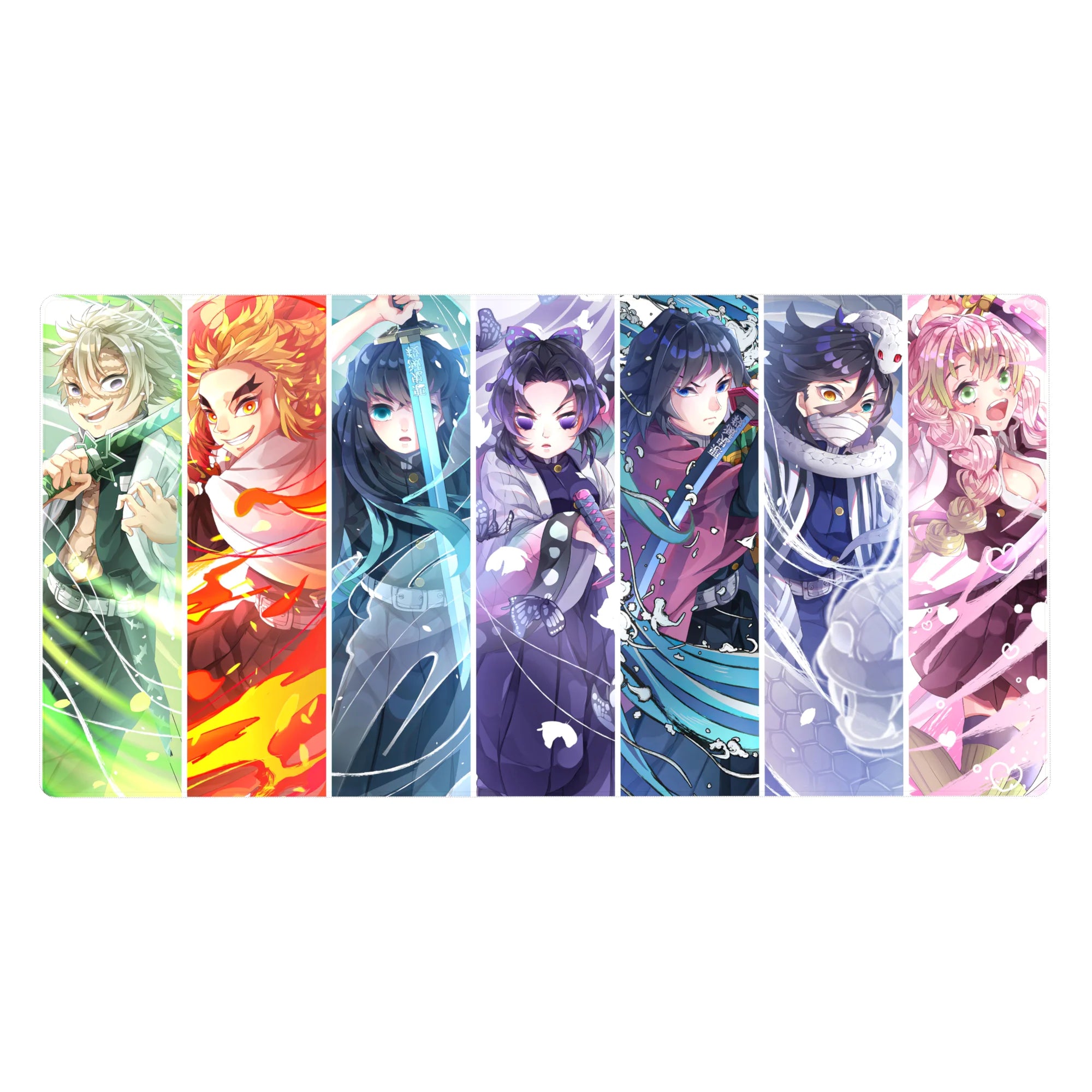 Desk pad 40x20 inches featuring every Hashira from Demon Slayer, showcasing vibrant, dynamic scenes of each character.