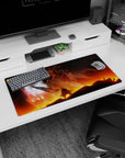 32x16 inches anime mouse pad showing RX-0 Unicorn Gundam flaring pink, facing a Sinanju-like monster.