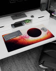 Eclipse silhouette floating in a dreamy nebula mouse pad, 32x16 inches, with glowing gradient haze.