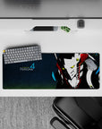 Persona 4 Take-Mikazuchi anime mouse pad, 32x12 inches, featuring neon eyes, steel mask, bolts on black background.