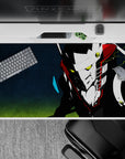 Persona 4 desk pad 40x20 inches featuring Take-Mikazuchi, neon eyes and electric focus, perfect for anime fans.