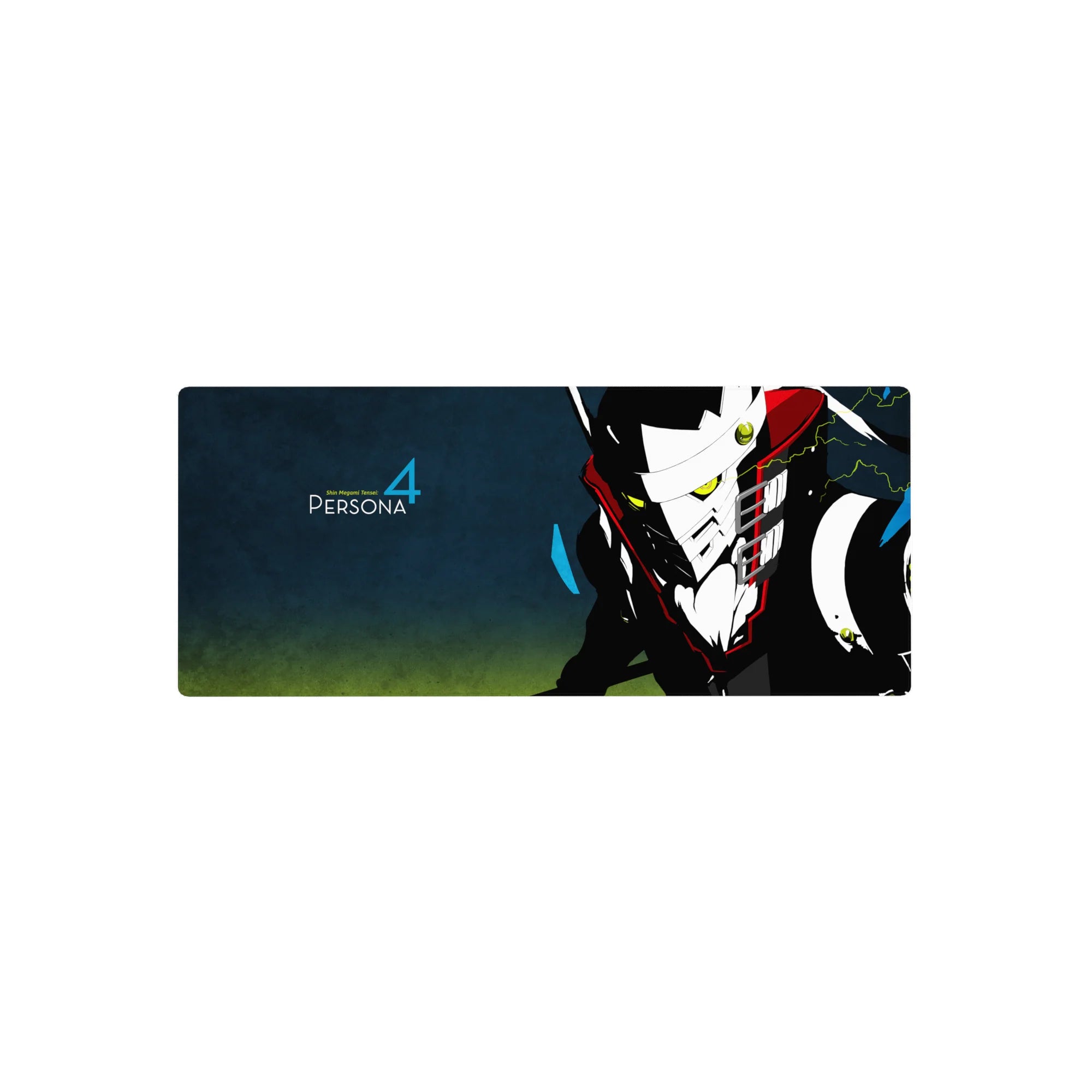 Persona 4 mouse pad 28x12 inches featuring Take-Mikazuchi with neon eyes and electric focus, perfect for anime fans.