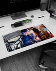 Anime girl mouse pad 32x16 inches with Tanya in cap and goggles, sharp stare across three action panels.