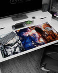 Tanya Degurechaff anime desk pad 40x20 inches showing her cute yet terrifying stare in battlefield scenes.