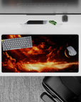 Warm orange and smoky brown 32x16 inches mouse pad with soft glowing pockets, cozy sunset mood.