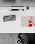 Pastel pink blush anime girl mouse pad 14x10 inches, rosy gradient tones, cute yet edgy yandere vibe.