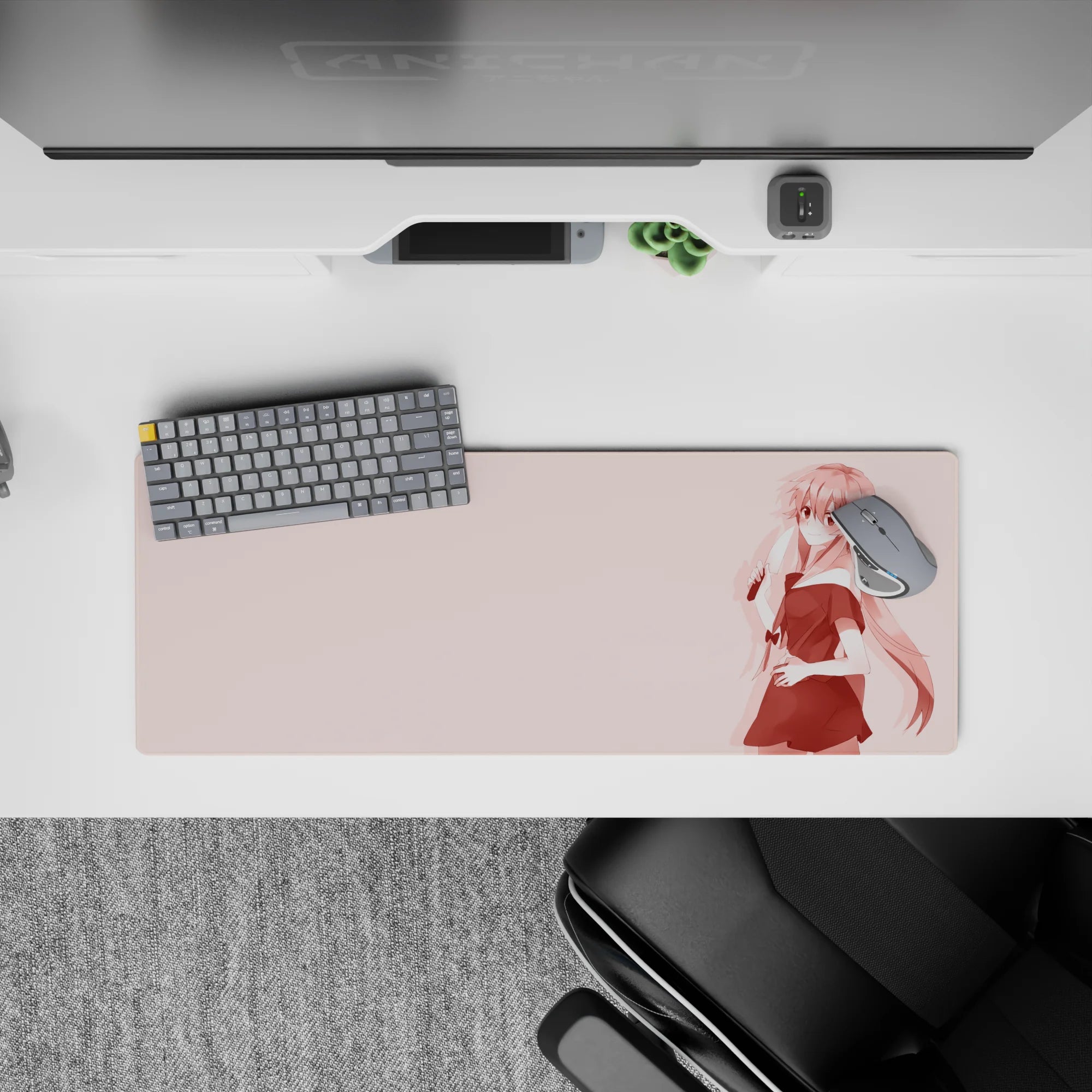 32x12 inches desk mat in soft blush and rosy gradients, cute yet dangerous vibe, smooth tracking for gaming.