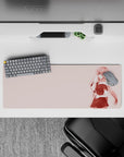 32x12 inches desk mat in soft blush and rosy gradients, cute yet dangerous vibe, smooth tracking for gaming.