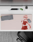 Rosy blush gradient anime girl mouse pad 32x16 inches, cute yet dangerous vibe for gaming.