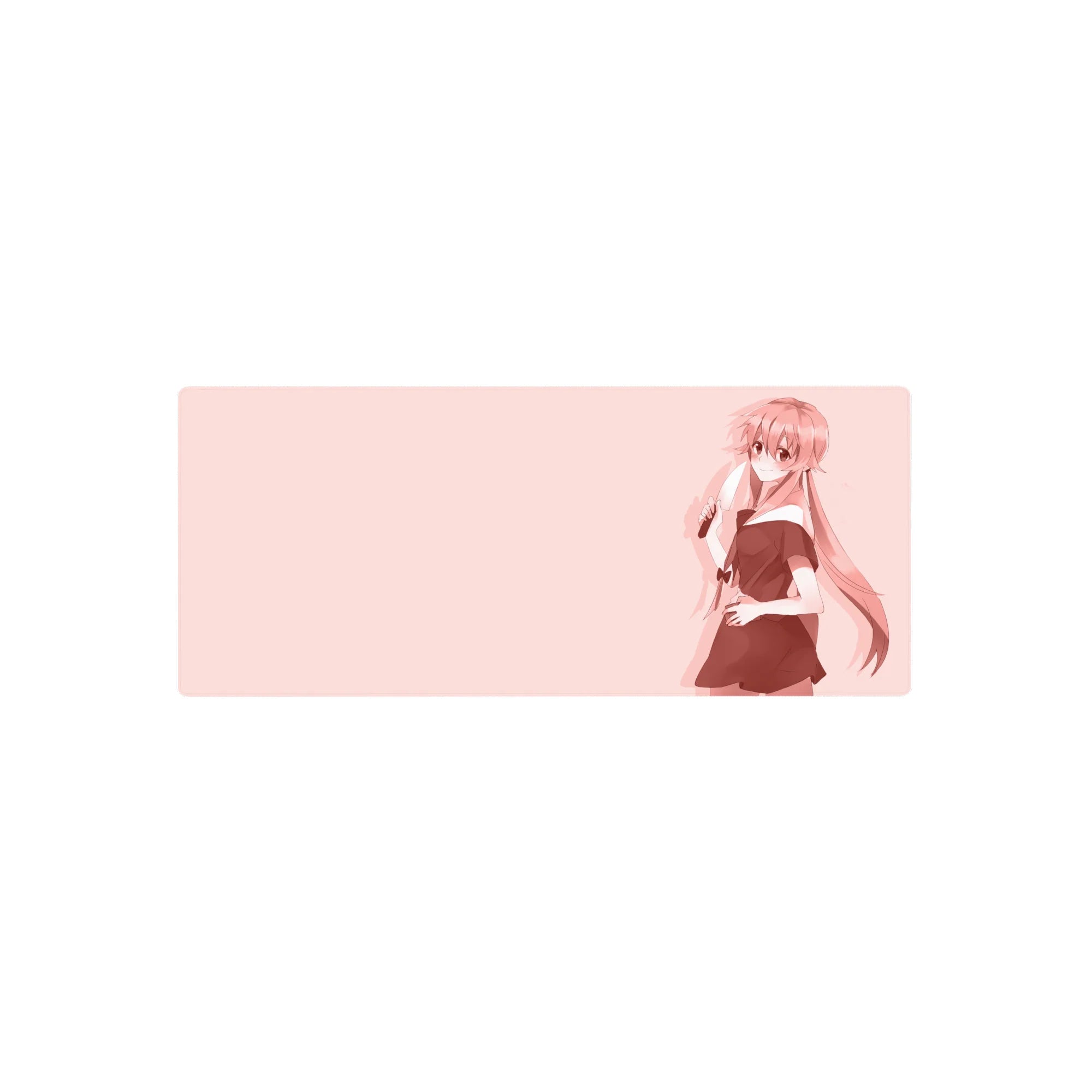 Anime girl mouse pad 28x12 inches with pastel yandere vibe, knife silhouette, and wide negative space.