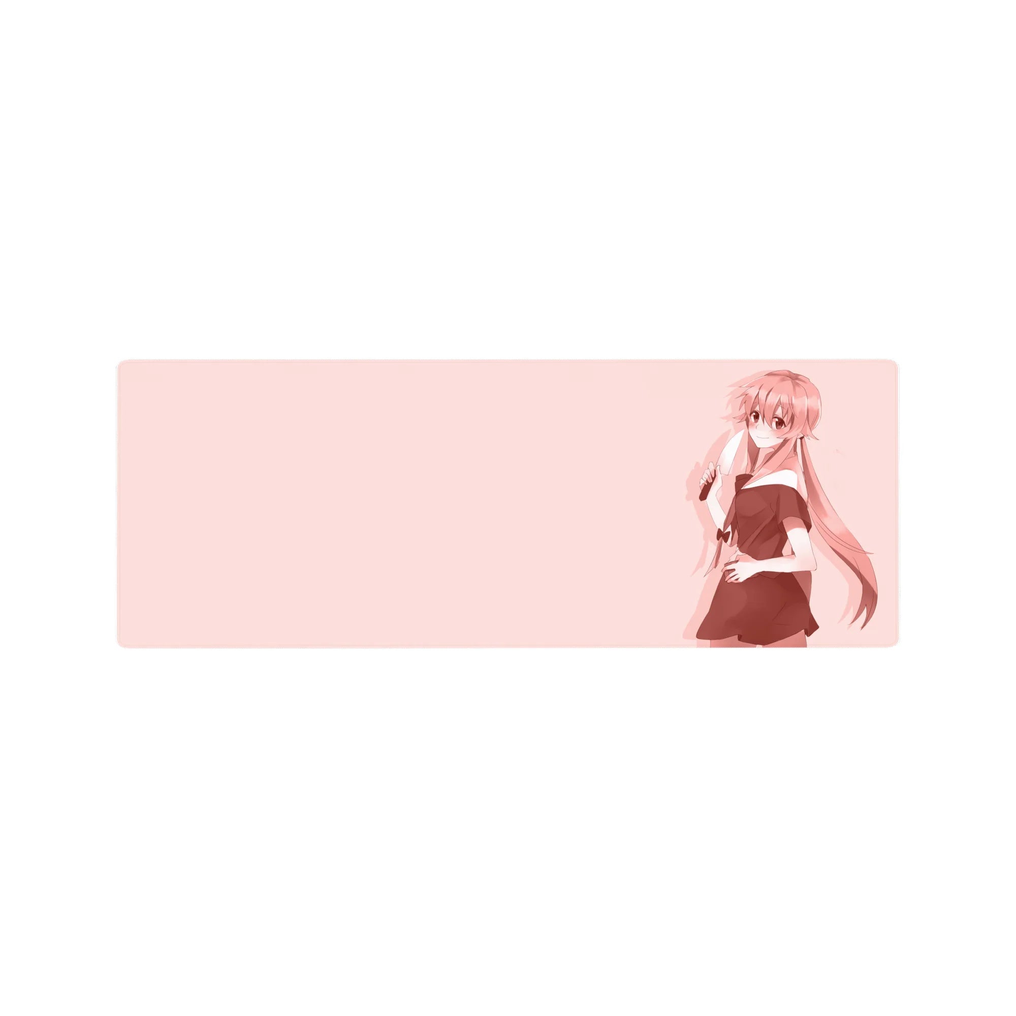 32x12 inches anime girl mouse pad with pastel pink yandere-style artwork, wide negative space, crisp silhouette.