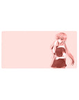 Wide negative space anime girl mouse pad 32x16 inches, pastel yandere silhouette with knife.