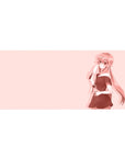 36x16 inches anime girl desk pad with pastel pink yandere art, knife silhouette, and clean negative space.
