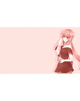 Pastel pink anime girl desk pad with knife silhouette and clean negative space, 40x20 inches.