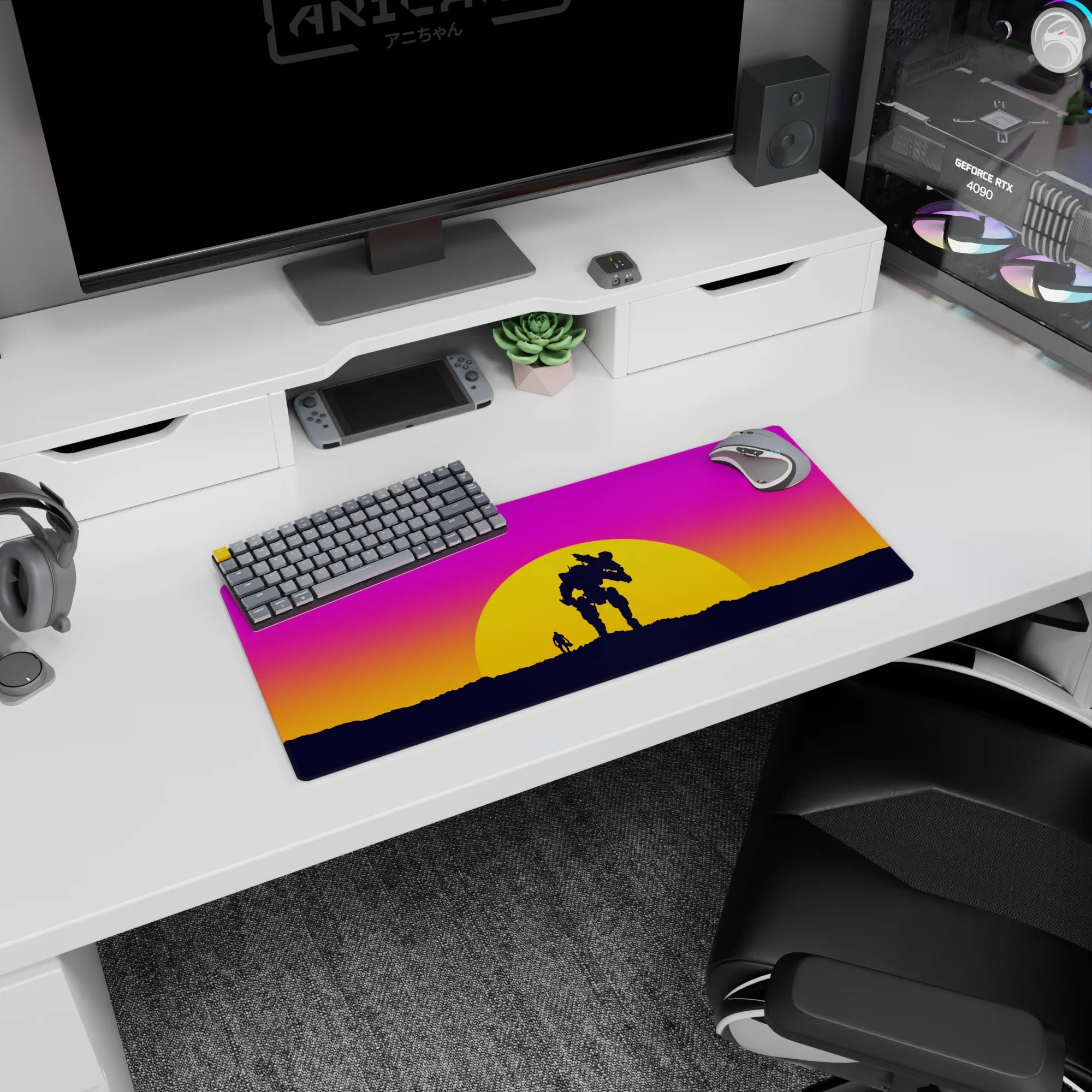 Vector Landscapes Deskmat | Mousepad | Deskpad - Mech Sunset