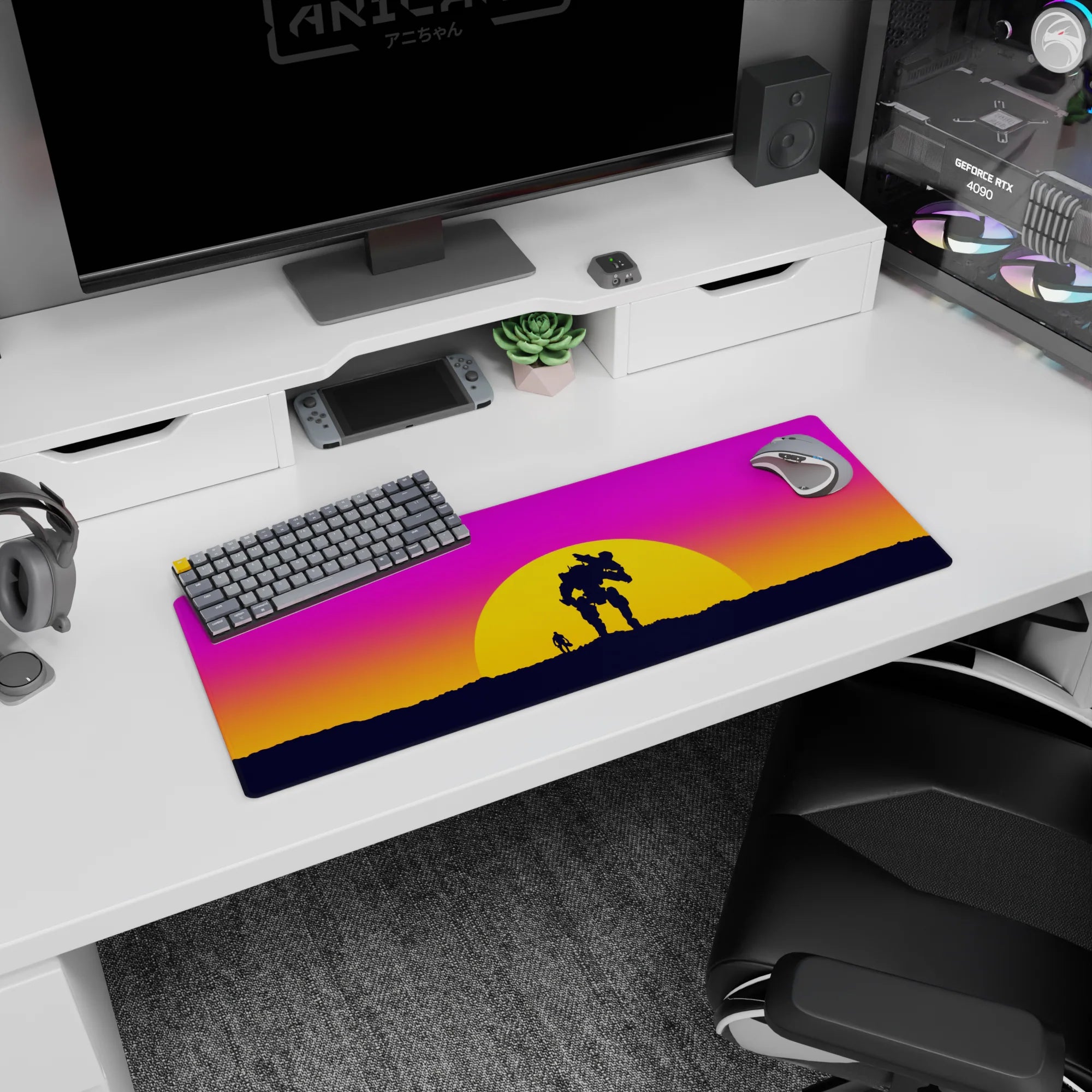 Vector Landscapes Deskmat | Mousepad | Deskpad - Mech Sunset