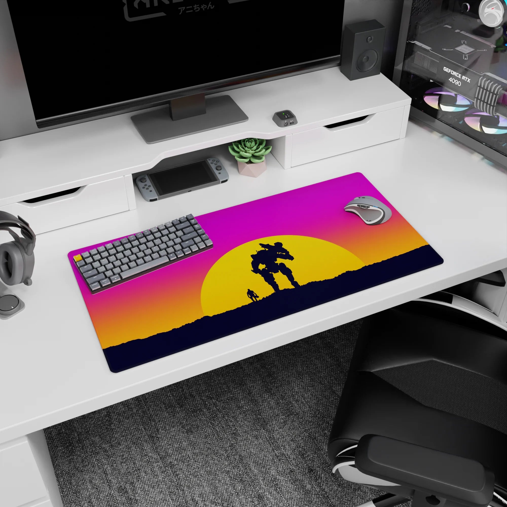 Vector Landscapes Deskmat | Mousepad | Deskpad - Mech Sunset