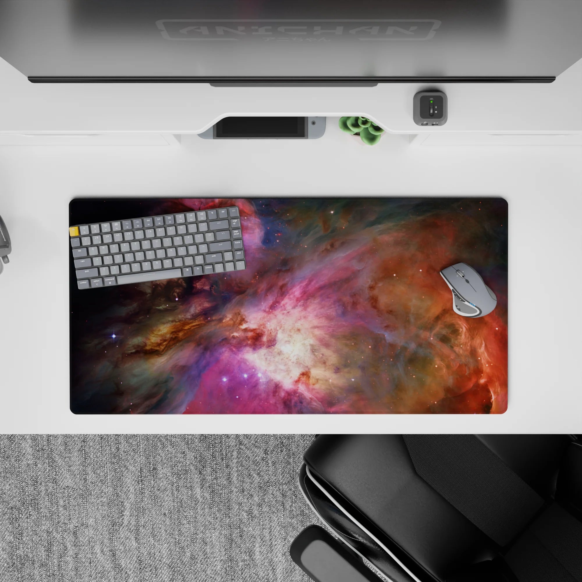 Dreamy purple-to-orange space mood mouse pad 32x16 inches with soft starlight and cloudy haze.