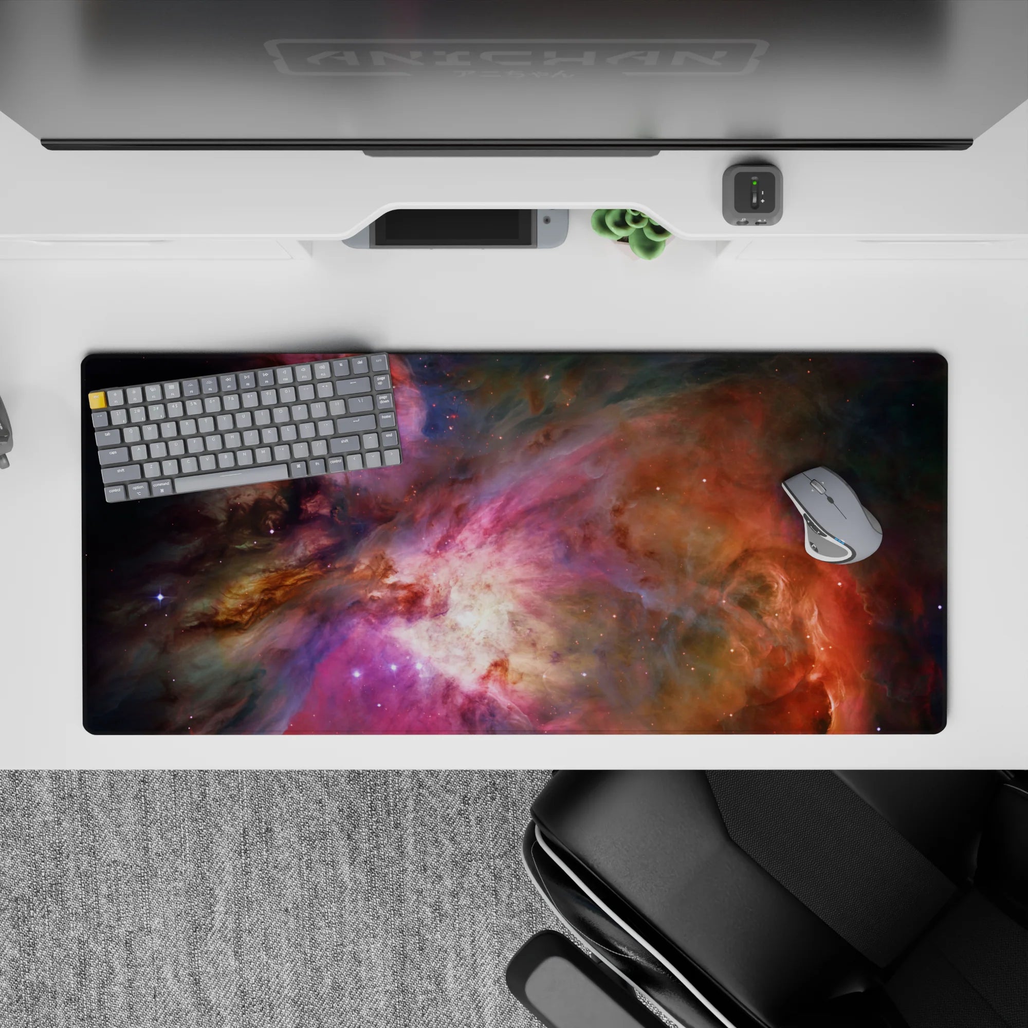 Dreamy purple-to-orange desk pad 36x16 inches with soft starlight glow for a calm dramatic vibe.