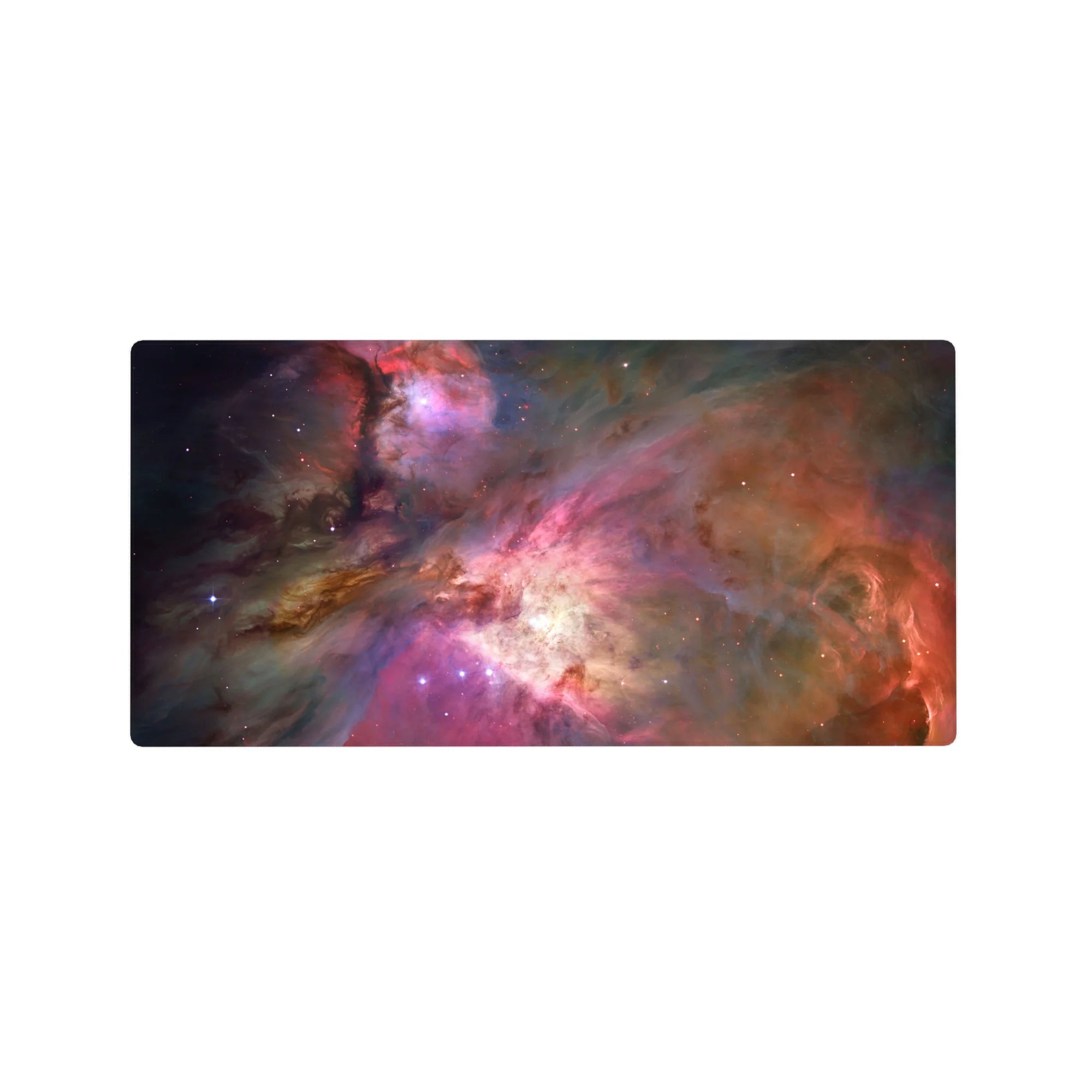 Nebula galaxy desk mouse pad 32x16 inches with smoky swirls, inky shadows, and a bright core.
