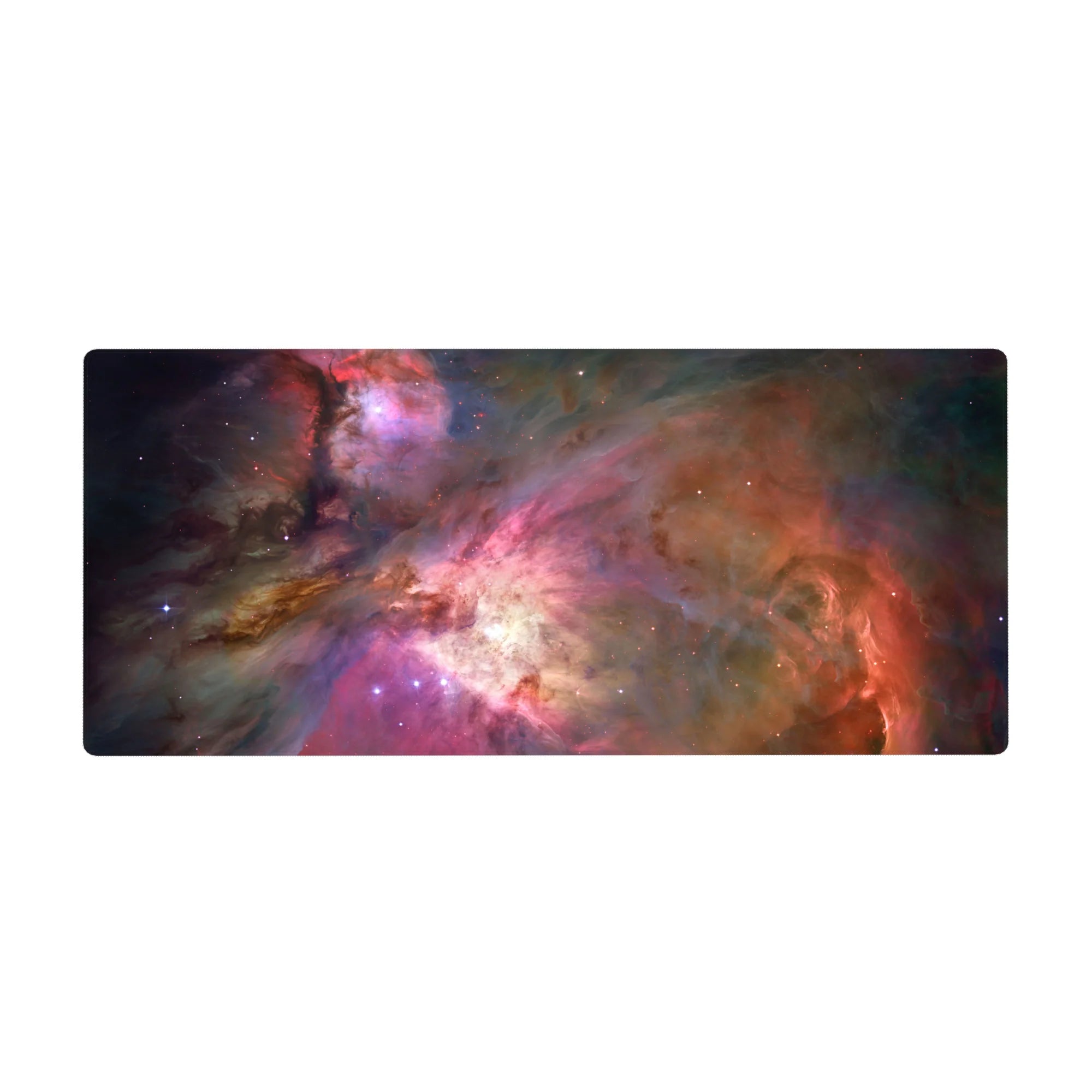 Nebula swirl desk pad 36x16 inches with smoky clouds, inky shadows, and a bright star core.
