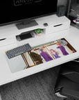 32x12 inches anime mouse pad showing shy smiling girl with flowing hair, friends nearby, watched by a kimono adult.