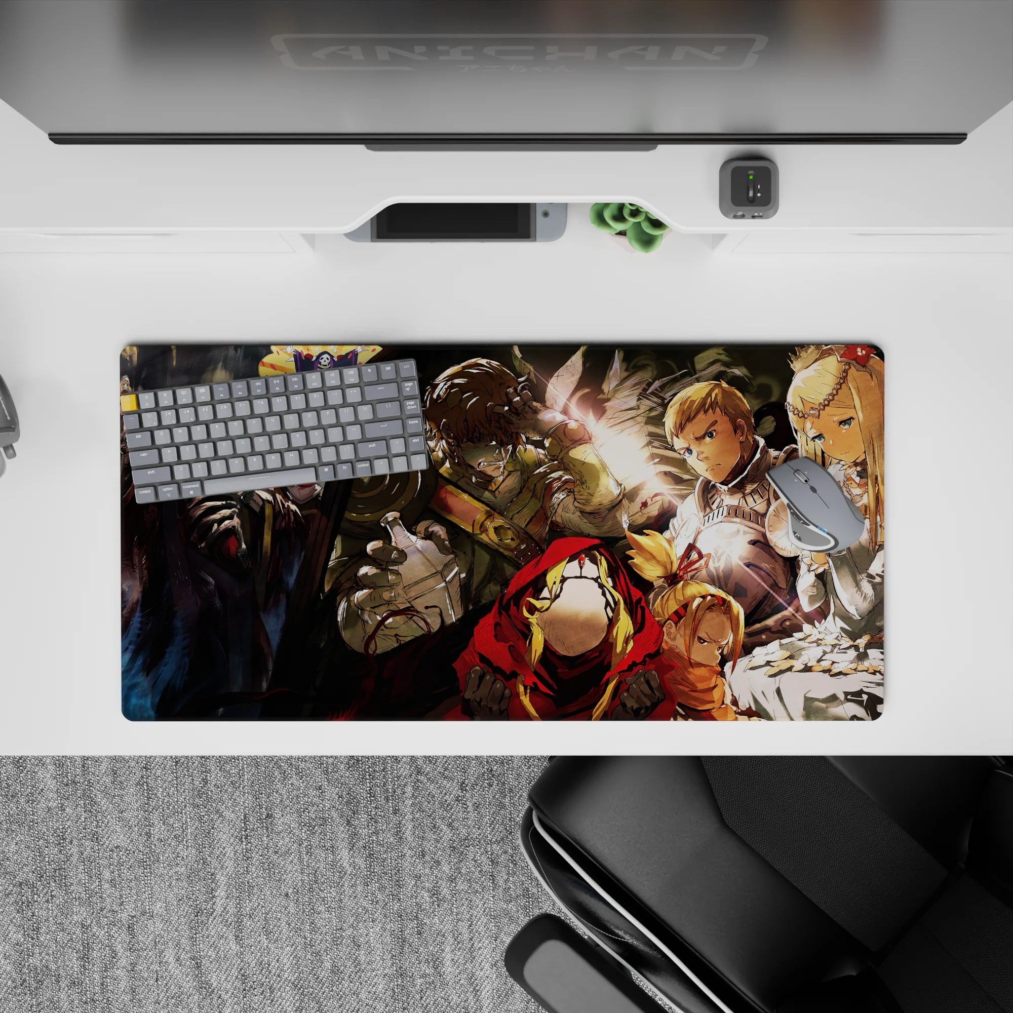 Overlord anime mouse pad featuring Ainz Ooal Gown and adventurers, 32x16 inches, captures drama and emotion vividly.