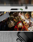 Overlord anime desk pad 40x20 inches featuring Ainz Ooal Gown and adventurers in intense, dramatic scenes.