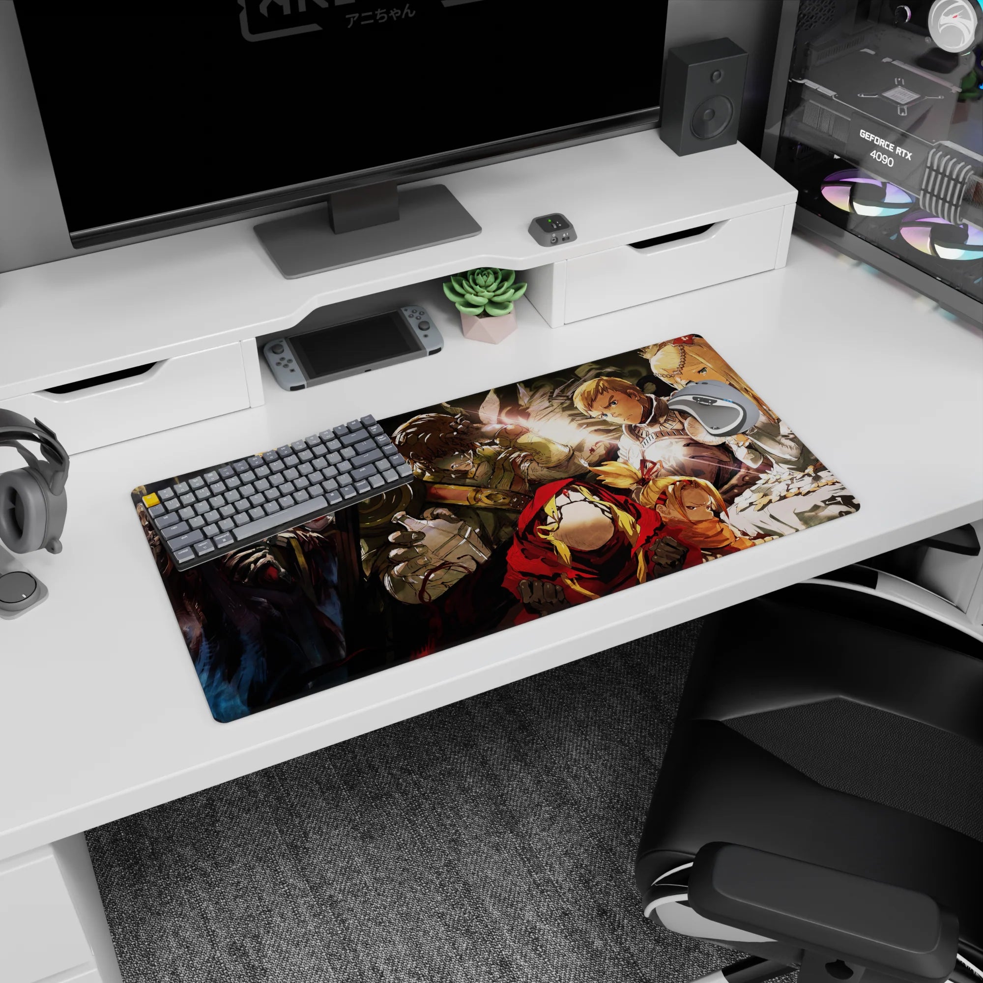 Ainz Ooal Gown and adventurers from Overlord on 32x16 inch anime mouse pad, capturing tension and drama vividly.