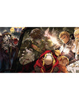 Overlord desk pad 40x20 inches featuring Ainz Ooal Gown and adventurers, capturing dramatic tension and power.