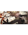 36x16 inches anime girl desk pad with blonde curls, golden eyes, and dark military coat artwork.