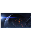 Space planet desk mouse pad 32x16 inches with deep space scene and glowing planet design.