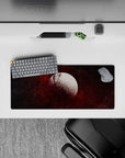 Charcoal and burgundy smoky night mouse pad with tiny stars, 28x12 inches.