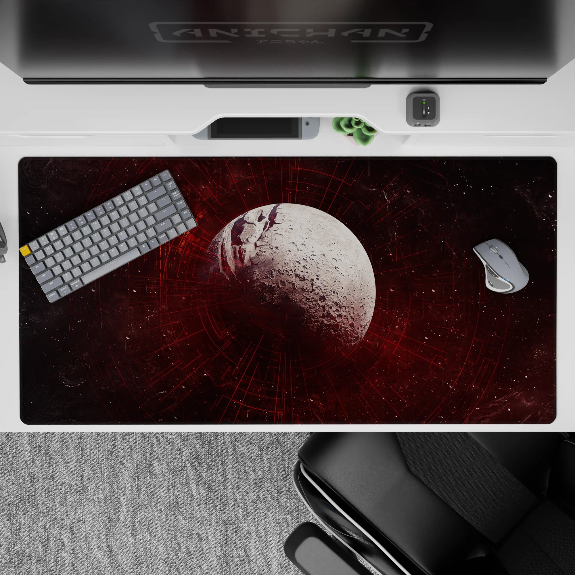 Charcoal and burgundy smoky night desk pad, 40x20 inches, for a bold late-night gaming mood.