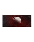 Cratered moon and red ring space map desk mouse pad, 28x12 inches.