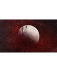 Space map moon and red rings desk pad, 40x20 inches, with subtle grid lines and stars.