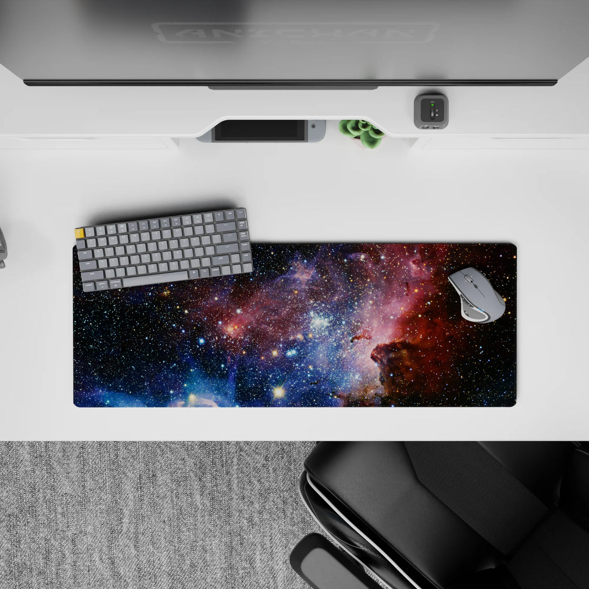Midnight blue and violet mouse pad 32x12 inches with warm rose dust for a calm, dreamy vibe.