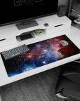 Endless starry sky scene desk pad 36x16 inches with tiny bright specks like wishes across space.