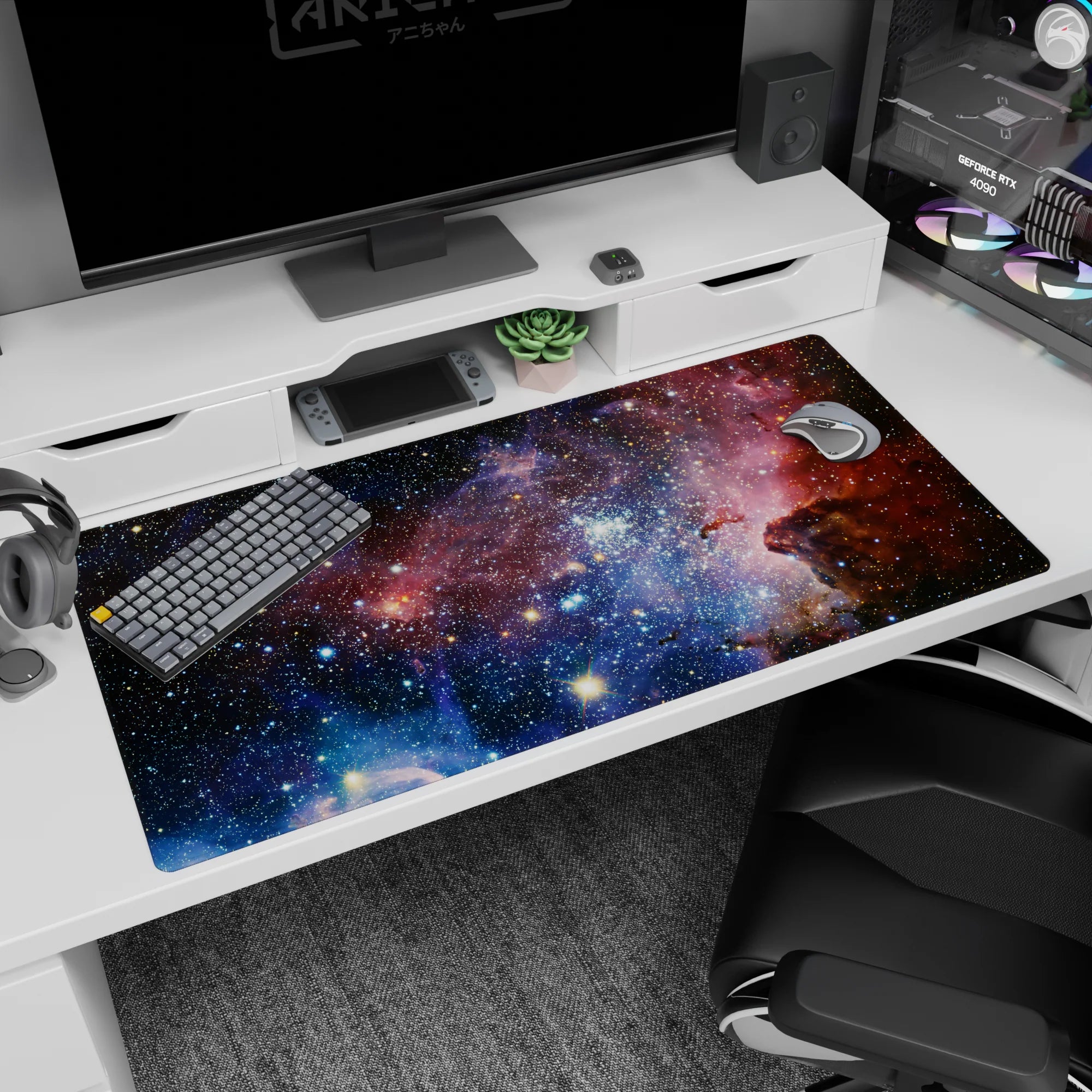 Endless starry sky scene desk pad 40x20 inches with tiny bright specks like wishes across space.