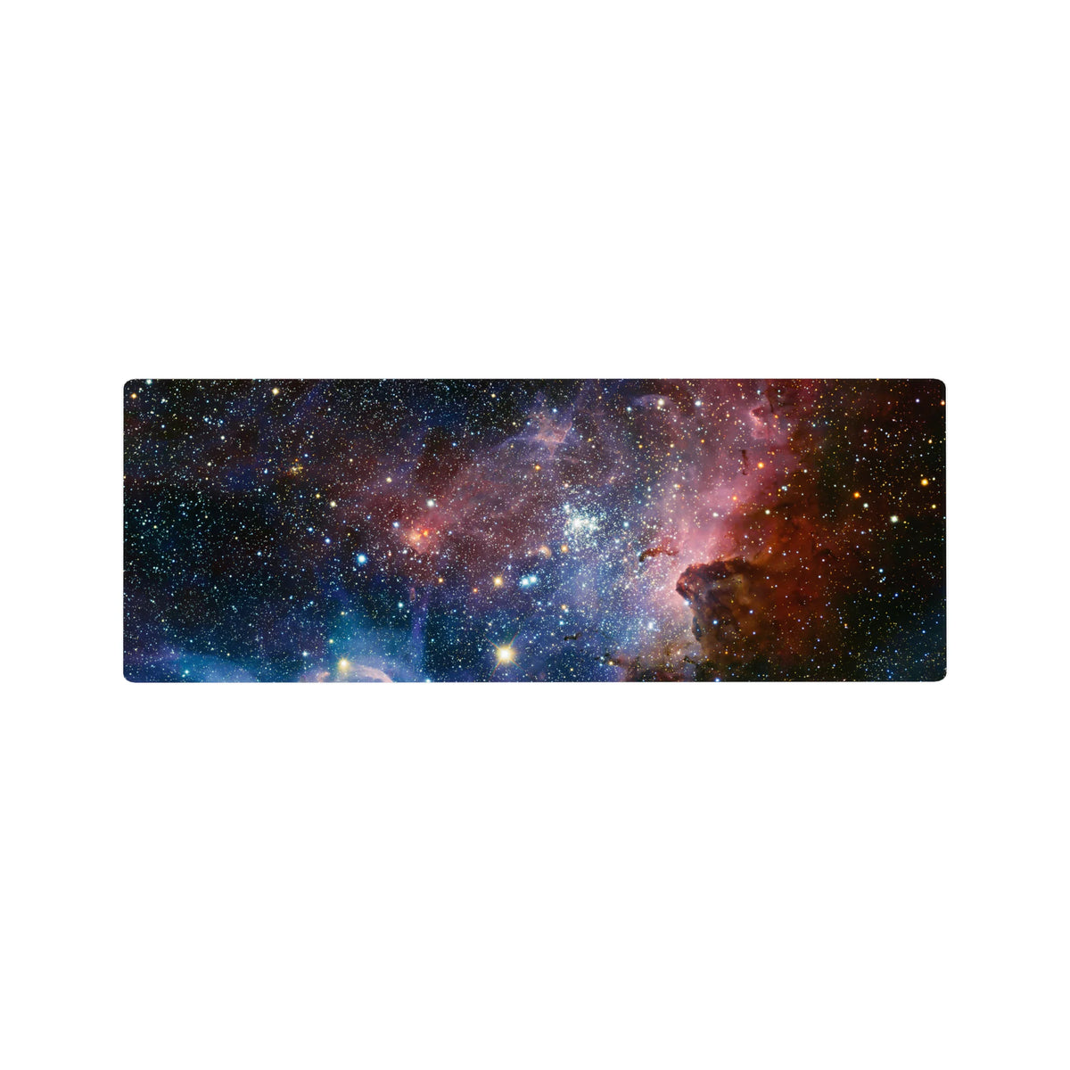 Galaxy starfield desk mouse pad 32x12 inches with dreamy space speckles and smooth surface.