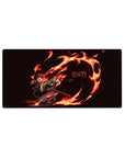 Tanjiro fire dance on 32x16 inches anime mouse pad; Demon Slayer desk pad with vivid reds and oranges against black.