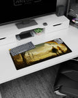 28x12 inches anime mouse pad showing two travelers in capes, long hair in the breeze beneath golden clouds.