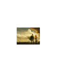 Classic anime mouse pad 14x10 inches with travelers under golden clouds, cathedral silhouette, and Japanese text.